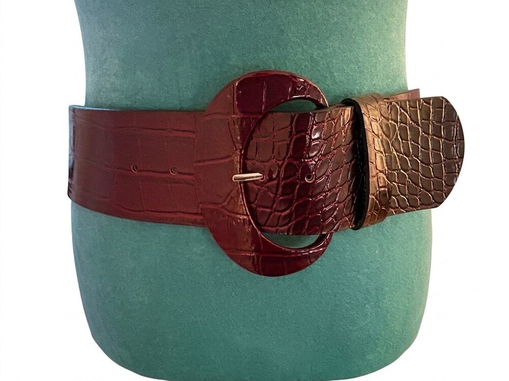 WHBM Burgundy Croc Embossed Wide Waist Belt Mob Wife Dark Academia Luxe medium